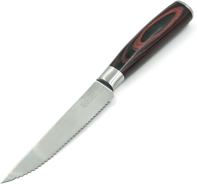 BERAM 4.5 Inch Steak Knife, Stainless Steel Blades with Pakka Wood Handle, Serrated Blades for Effortless Cutting, Garnishing Knives for Daily Use, Kitchen Knife