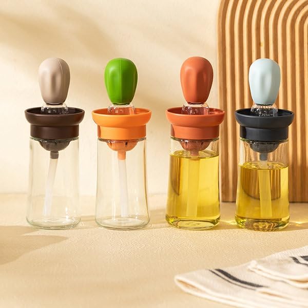 BERAM Oil Dispenser Bottle with Brush, 2 in 1, Used for Barbecue, Vinegar or Sauce, Glass Storage and Dispenser Container with Silicone Basting Brush for Kitchen, Baking, Air Fryer