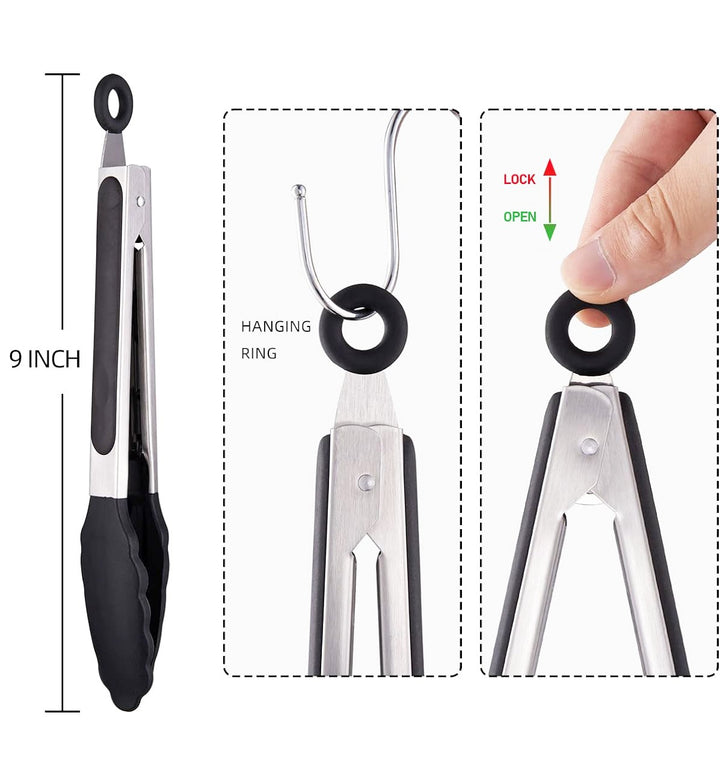 9" Cooking Tongs for Frying, Serving, Grilling and BBQ