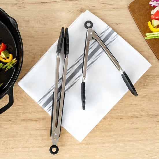 BERAM 270°C Heat Resistant Kitchen Tongs Set of 3- 18/8 Stainless Steel Tongs with Non Stick Silicone Tips 12,9,7 inch for Grilling BBQ Frying Salad and Food Serving Durable Locking Tongs Black