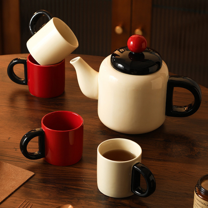 Ceramic Tea Set Decorative Red & White