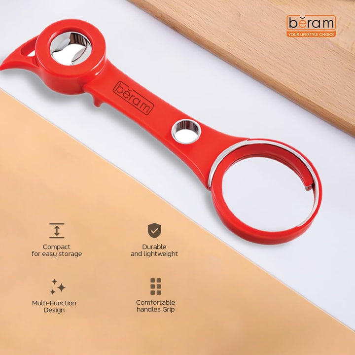 BERAM Can Opener 6-in-1 Multiopener – Multifunctional Jar, Bottle, Pull Tab, and Seal Opener – Ergonomic Lid Opener Tool for Weak Hands and Seniors – Kitchen Essential