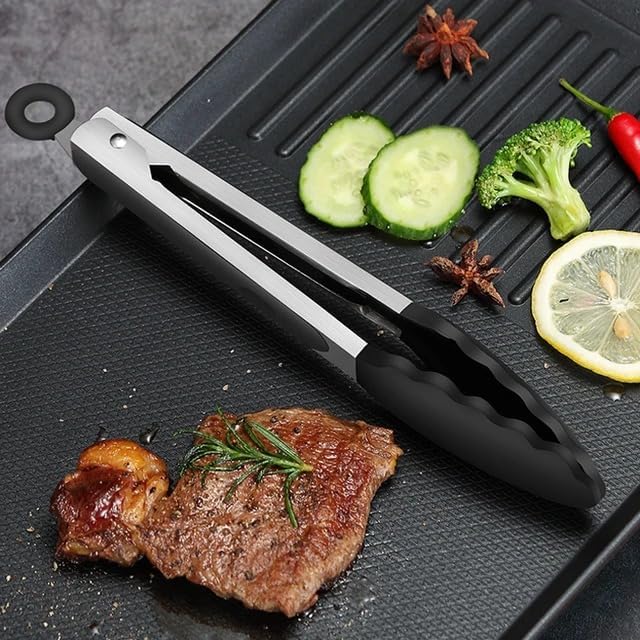 BERAM 270℃ Cooking Tongs, 9 Inch Silicone Kitchen Tongs with Non-Stick Rubber Tips, Padlock System & 18/8 Stainless Steel Handle for Grilling, BBQ, Frying, Serving, Heat Resistant, Non-Scratch
