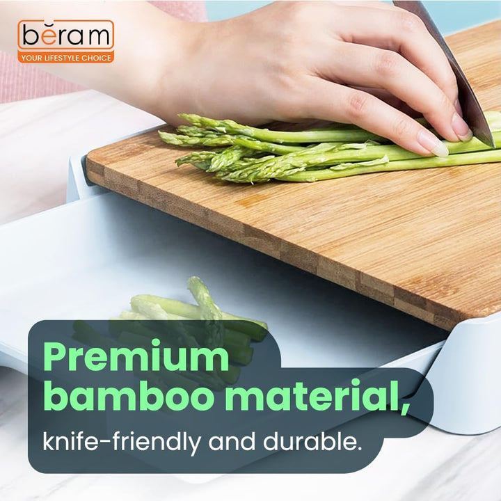 BERAM Bamboo Chopping Board, Wooden Cutting Board for Kitchen Use, Food Storage Mechanism, Wall Mounted Design, Multi-Purpose Surface Protector