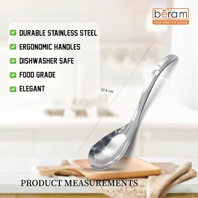 BERAM Stainless Steel Rice Scoop, Traditional Korean Cooking Utensil, Kitchen Tool, 100% Food Grade, Non-Stick, Compact, Lightweight, Elegant Design, Silver