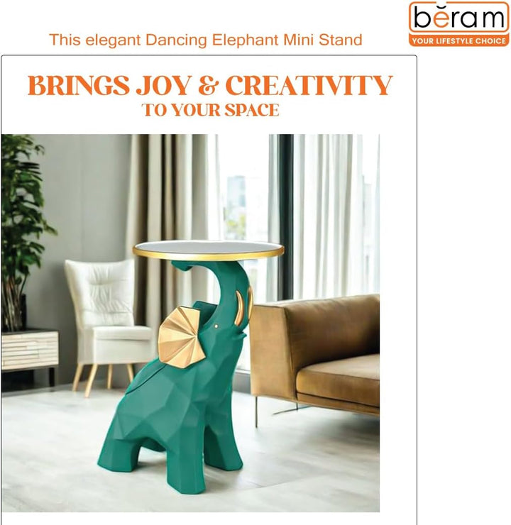 BERAM Dancing Elephant Table – Mini Coffee Side Table with Sculpture Base, Modern Abstract Elephant Figurine Art, Home Decor for Living Room, Office, or Entryway Accent Furniture