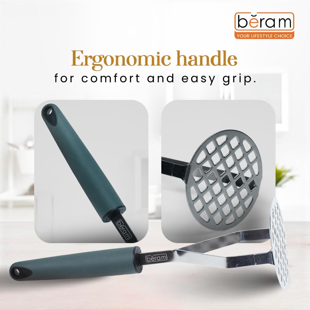 BERAM Potato Masher, Ricer for Vegetables, Stainless Steel with Comfortable Handle, Lump Free Tool, Perfect For Mashing Potatoes, Apples, Beans, Peas, and More, Heavy Duty Kitchen Tool