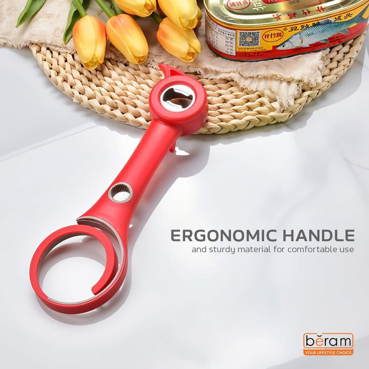 BERAM Can Opener 6-in-1 Multiopener – Multifunctional Jar, Bottle, Pull Tab, and Seal Opener – Ergonomic Lid Opener Tool for Weak Hands and Seniors – Kitchen Essential