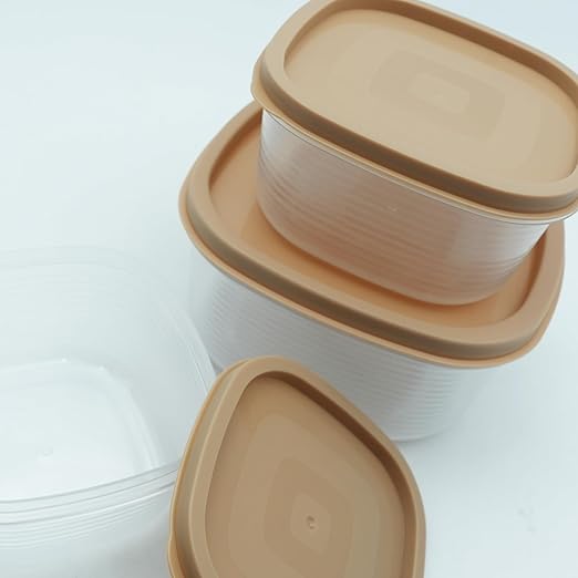 5-Piece Beige Food Storage Container Set with Lids BPA-Free Microwave Freezer & Dishwasher Safe Leakproof Stackable Plastic Meal Prep Containers for Kitchen Pantry and Lunch Storage