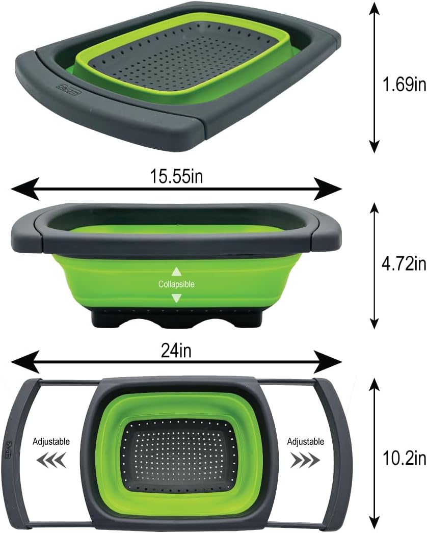 BERAM 40cm Colander, Extendable Handles, Kitchen Strainer, Collapsible, Over the Sink, Rice Drainer, Silicone, Space Saving & Collapsible Kitchen Accessories, Best for Daily Kitchen Storage and Use