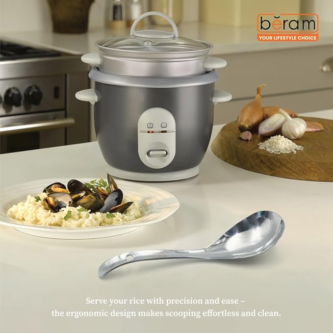 BERAM Stainless Steel Rice Scoop, Traditional Korean Cooking Utensil, Kitchen Tool, 100% Food Grade, Non-Stick, Compact, Lightweight, Elegant Design, Silver