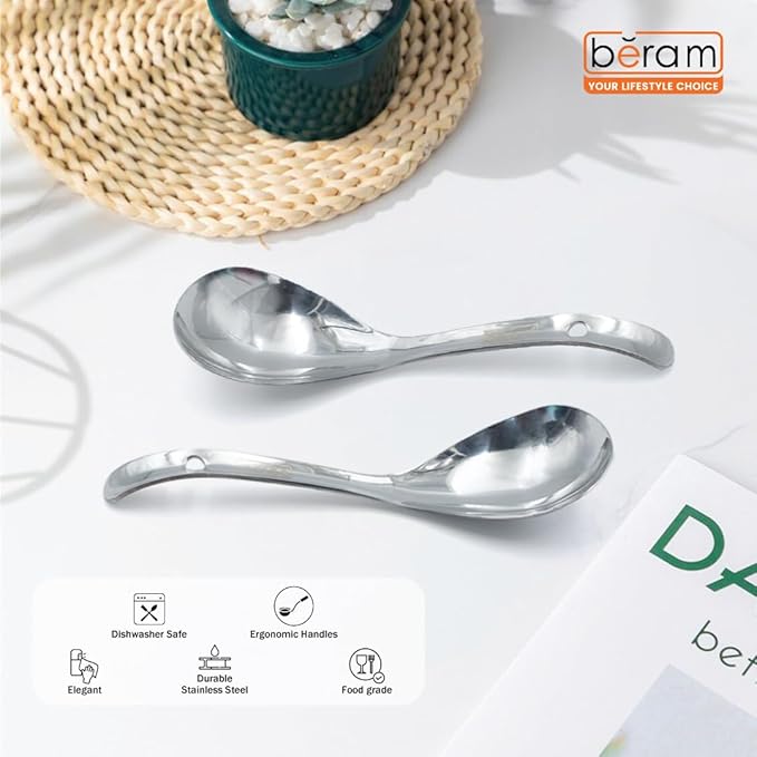 BERAM Stainless Steel Rice Scoop, Traditional Korean Cooking Utensil, Kitchen Tool, 100% Food Grade, Non-Stick, Compact, Lightweight, Elegant Design, Silver