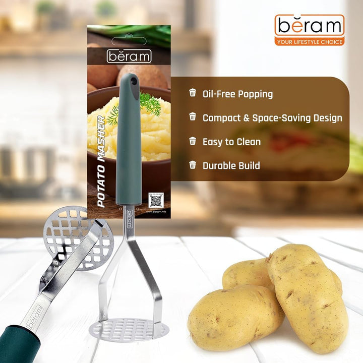 BERAM Potato Masher, Ricer for Vegetables, Stainless Steel with Comfortable Handle, Lump Free Tool, Perfect For Mashing Potatoes, Apples, Beans, Peas, and More, Heavy Duty Kitchen Tool