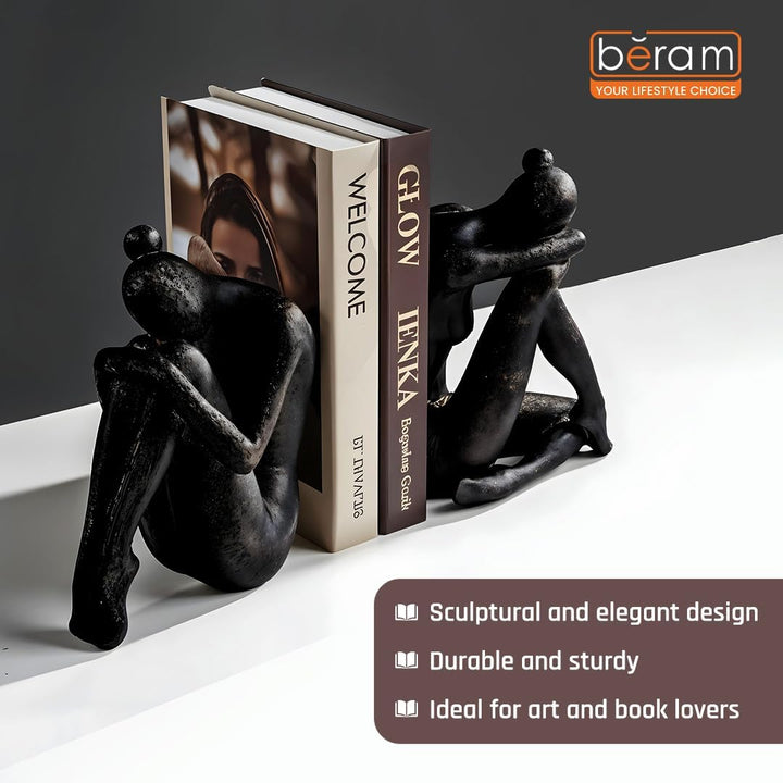 BERAM Sitting Ladies Set, Ceramic Statue Figurines, Art Sculpture, Modern Home Decor Collection, Gift Decorations, Abstract Indoor Shelf Ornaments, Office, Living Room, Book Shelf Pieces, Black
