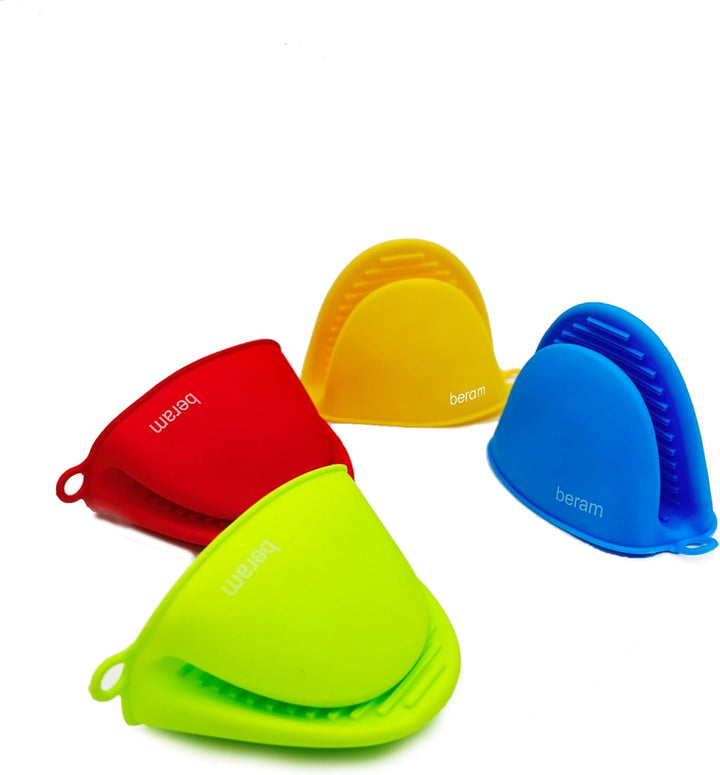 BERAM Silicone Mini Oven Mitts, Set of 2, Kitchen Pot Holders, Heat Resistant, Small Kitchen Mitts, Air Fryer Mitts Mini, Pot Pinch Grip for Cooking and Baking (Green)