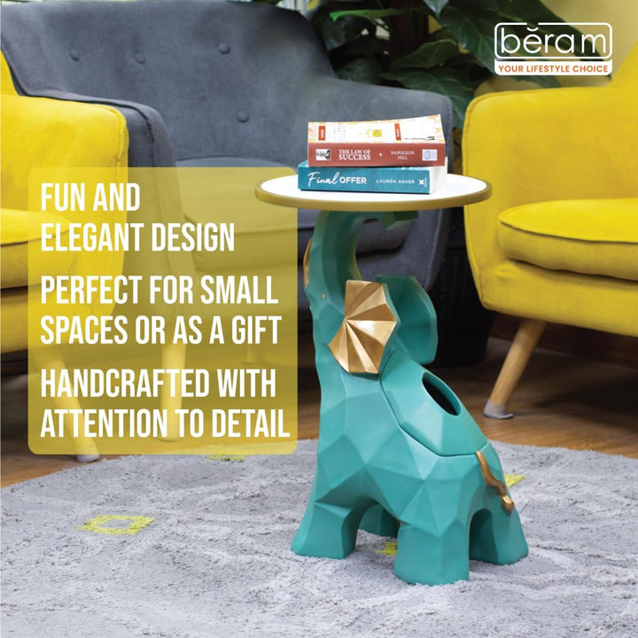 BERAM Dancing Elephant Table – Mini Coffee Side Table with Sculpture Base, Modern Abstract Elephant Figurine Art, Home Decor for Living Room, Office, or Entryway Accent Furniture