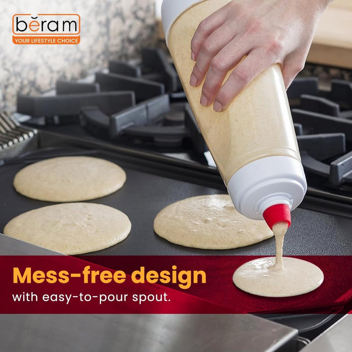 BERAM Pancake Mixer with Wire Whisk, 1 Litre, Hand Batter Dispenser, 2 in 1 Baking Tool, Bottle Shaker for Cupcakes, Crepes, Muffins, and More