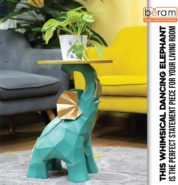 BERAM Dancing Elephant Table – Mini Coffee Side Table with Sculpture Base, Modern Abstract Elephant Figurine Art, Home Decor for Living Room, Office, or Entryway Accent Furniture