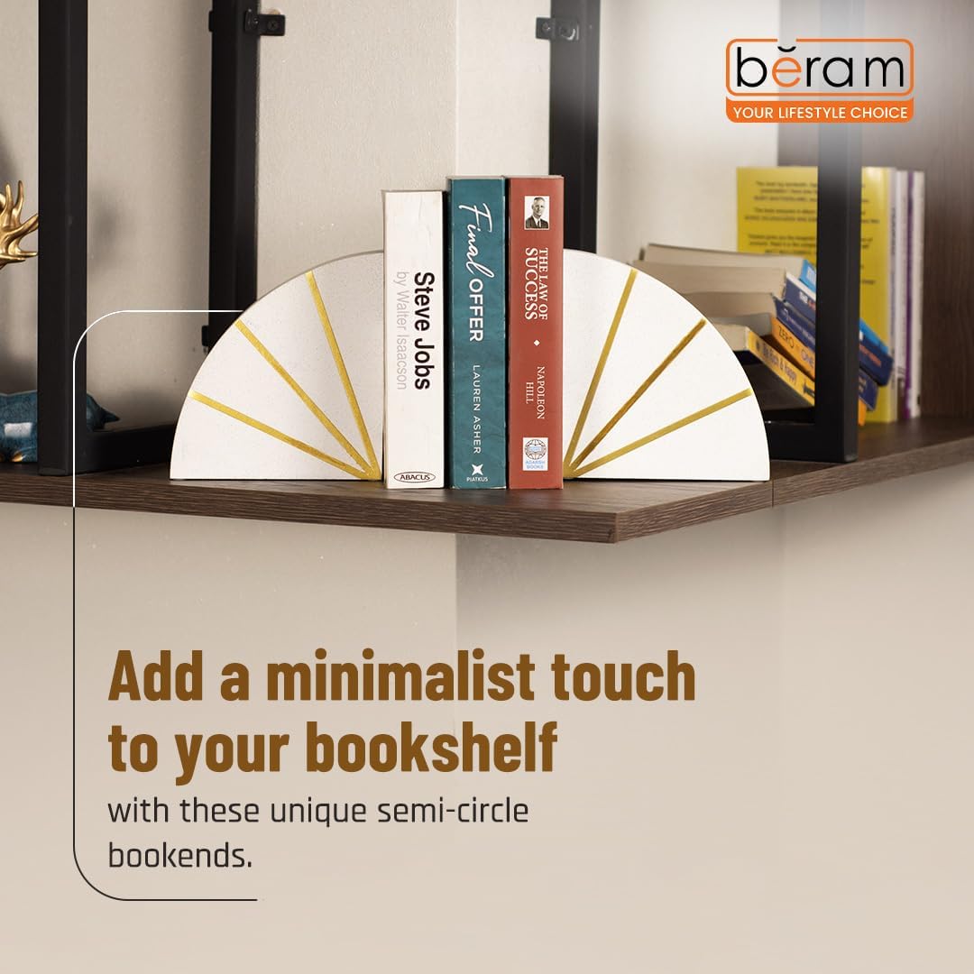 BERAM Circle Bookends, Ceramic Statue Figurines, Art Sculpture, Modern Home Decor Collection, Abstract Indoor Shelf Ornaments, Office, Living Room, Book Shelf Pieces, White & Gold