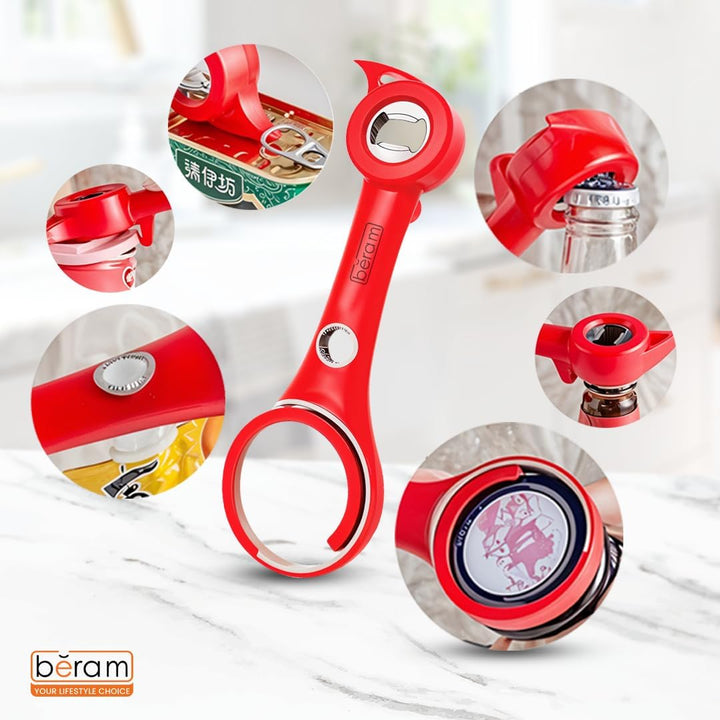 BERAM Can Opener 6-in-1 Multiopener – Multifunctional Jar, Bottle, Pull Tab, and Seal Opener – Ergonomic Lid Opener Tool for Weak Hands and Seniors – Kitchen Essential
