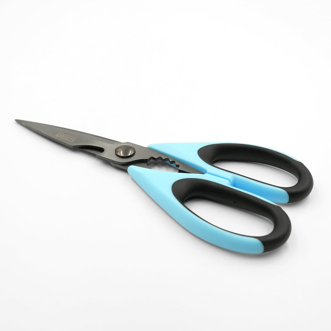 BERAM 9 Inch Heavy Duty Kitchen Shears Titanium Black Coated 2CR13 Stainless Steel Scissors with Nutcracker and Blue Ergonomic Non-Slip Handle for Cooking and Daily Use