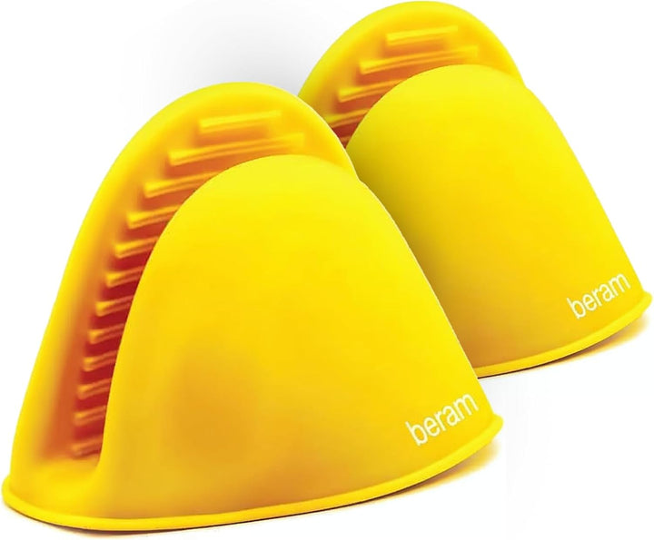 BERAM Silicone Yellow Mini Oven Mitts, Set of 2, Kitchen Pot Holders, Heat Resistant, Small Kitchen Mitts, Air Fryer Mitts Mini, Pot Pinch Grip for Cooking and Baking