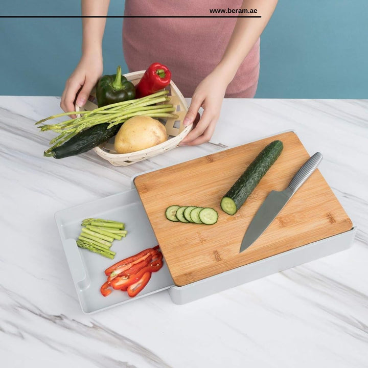 BERAM Bamboo Chopping Board, Wooden Cutting Board for Kitchen Use, Food Storage Mechanism, Wall Mounted Design, Multi-Purpose Surface Protector