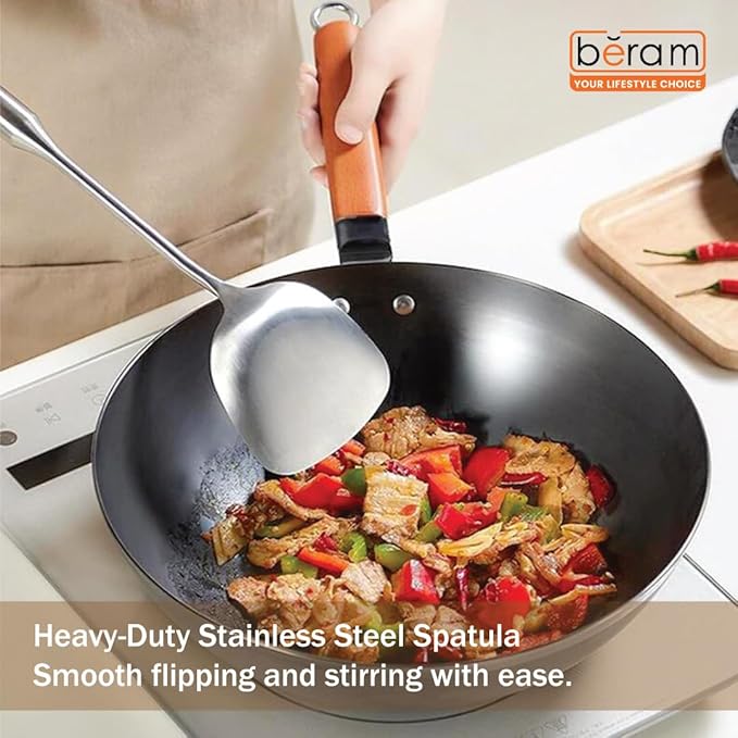 BERAM Honor Spatula Cooking Utensil 304 Stainless Steel Kitchen Tool Frying Spoon 100% Food Grade Compact Elegant Design Silver