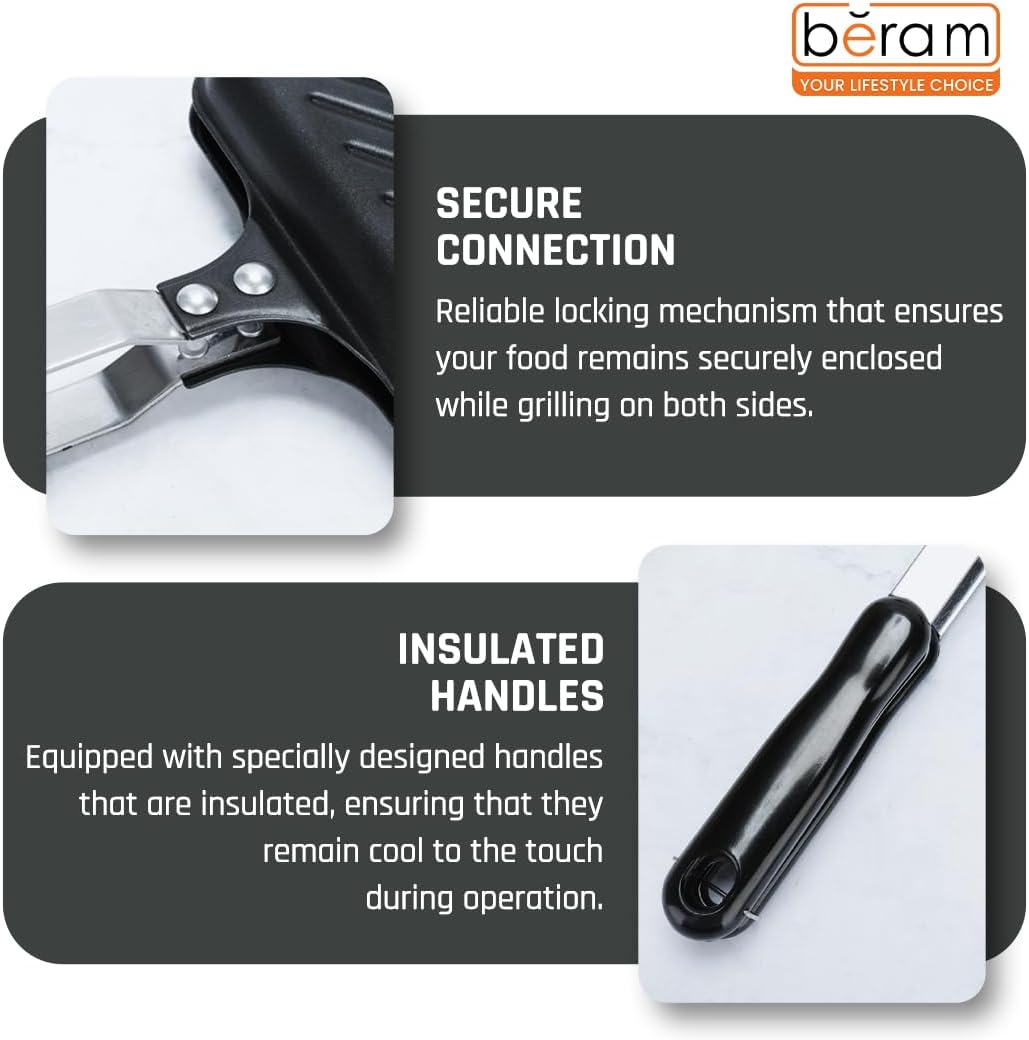 BERAM Sandwich Maker, Waffle Maker, Multifunctional, Double Sided Hand Toaster, Panini Press with Handles, Breakfast Cooker, Detachable Gas Grill and Cooker, Black