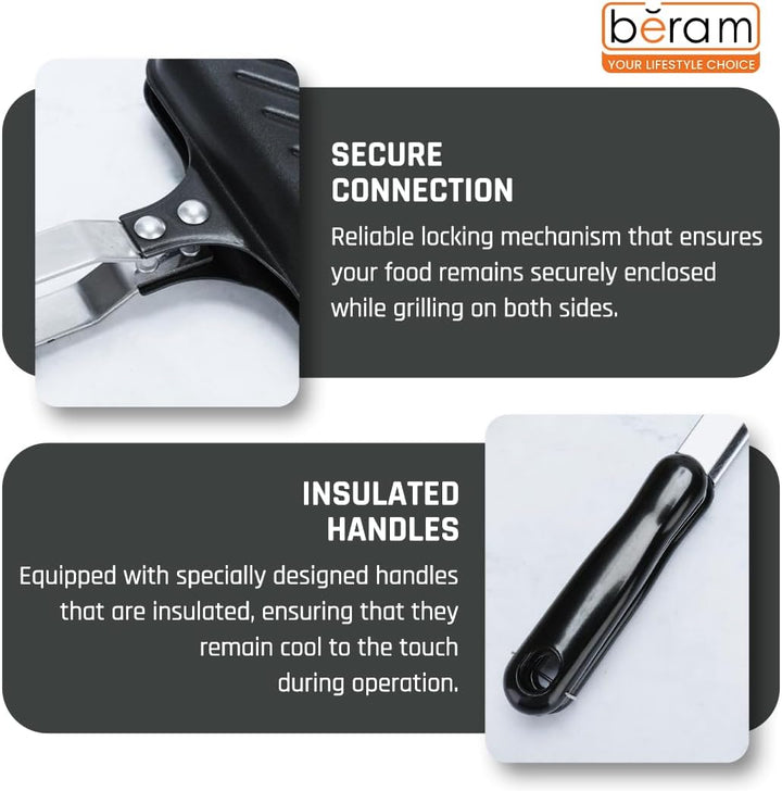 BERAM Sandwich Maker, Waffle Maker, Multifunctional, Double Sided Hand Toaster, Panini Press with Handles, Breakfast Cooker, Detachable Gas Grill and Cooker, Black