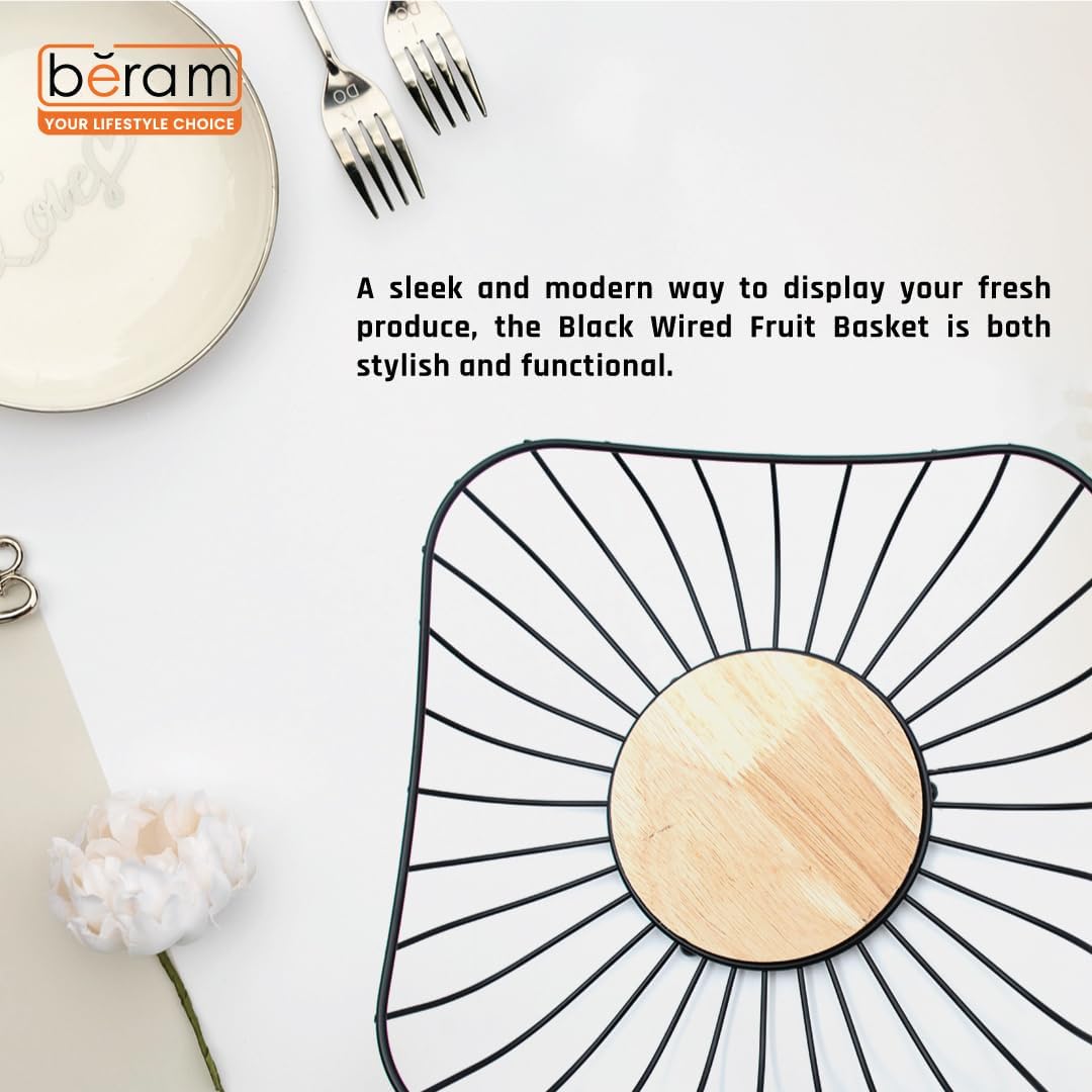 Beram Fruit Basket for Kitchen Counter Metal Wire Fruit Bowl & Vegetable Storage Organizer Rustic Countertop Fruit Holder with Handle for Kitchen, Dining & Pantry