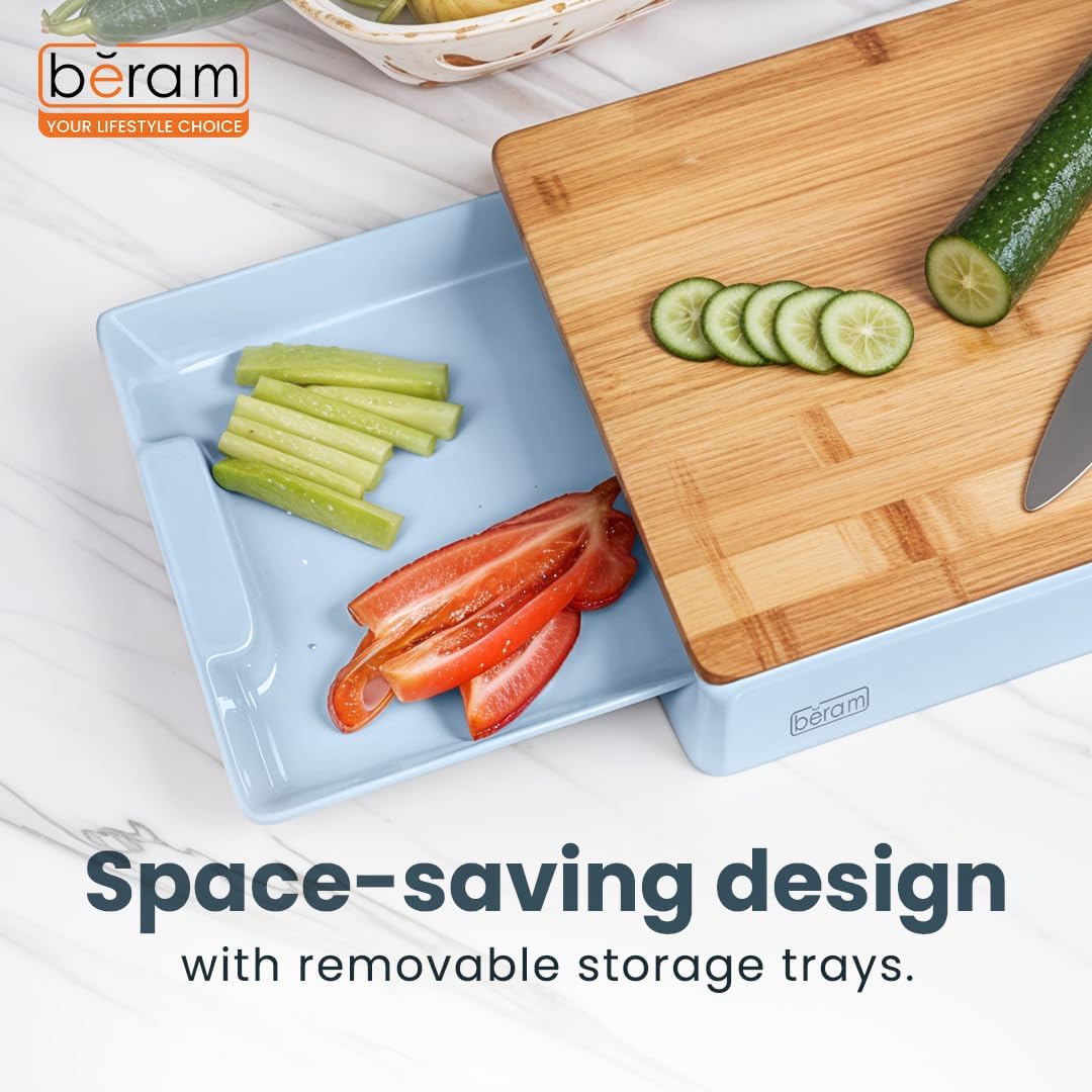 BERAM Bamboo Chopping Board, Wooden Cutting Board for Kitchen Use, Food Storage Mechanism, Wall Mounted Design, Multi-Purpose Surface Protector