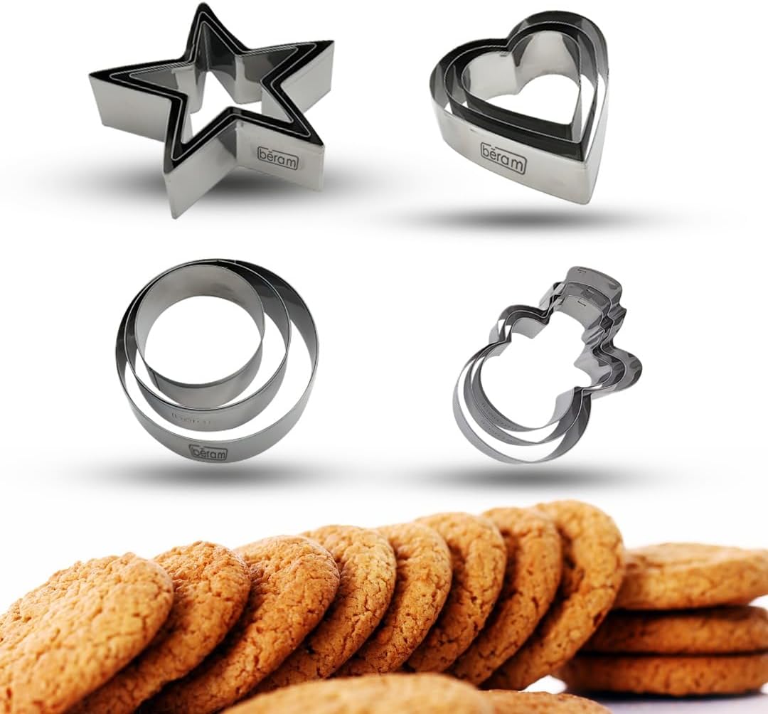 BERAM Cookie Cutters, Set of 12, Stainless Steel Pieces, Mini Vegetable and Fruit Cutters, DIY Mould for Kids, Food Shapes, Decoration Tools