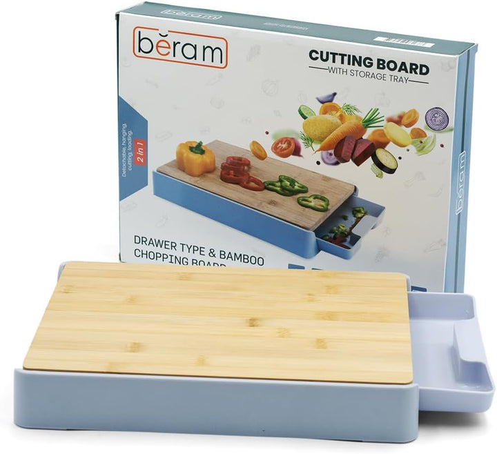 BERAM Bamboo Chopping Board, Wooden Cutting Board for Kitchen Use, Food Storage Mechanism, Wall Mounted Design, Multi-Purpose Surface Protector