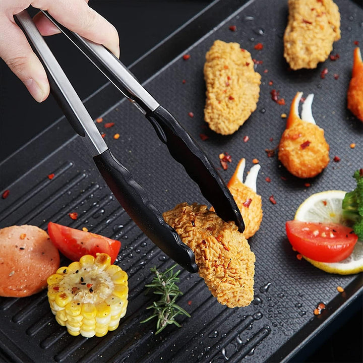 BERAM 270℃ Cooking Tongs, 9 Inch Silicone Kitchen Tongs with Non-Stick Rubber Tips, Padlock System & 18/8 Stainless Steel Handle for Grilling, BBQ, Frying, Serving, Heat Resistant, Non-Scratch