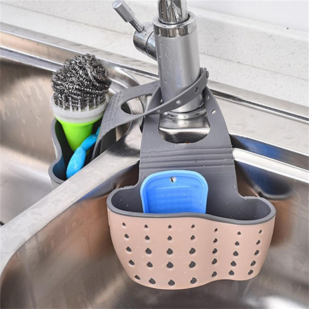 BERAM Kitchen Sink Organizer, Sponge Holder, Storage Basket, Soap Sponge, Drain Rack Holder for Sponges, Soaps and Cleaning Brushes, Sink Accessories