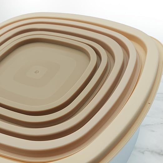 5-Piece Beige Food Storage Container Set with Lids BPA-Free Microwave Freezer & Dishwasher Safe Leakproof Stackable Plastic Meal Prep Containers for Kitchen Pantry and Lunch Storage