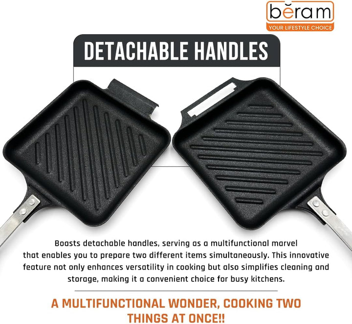 BERAM Sandwich Maker, Waffle Maker, Multifunctional, Double Sided Hand Toaster, Panini Press with Handles, Breakfast Cooker, Detachable Gas Grill and Cooker, Black