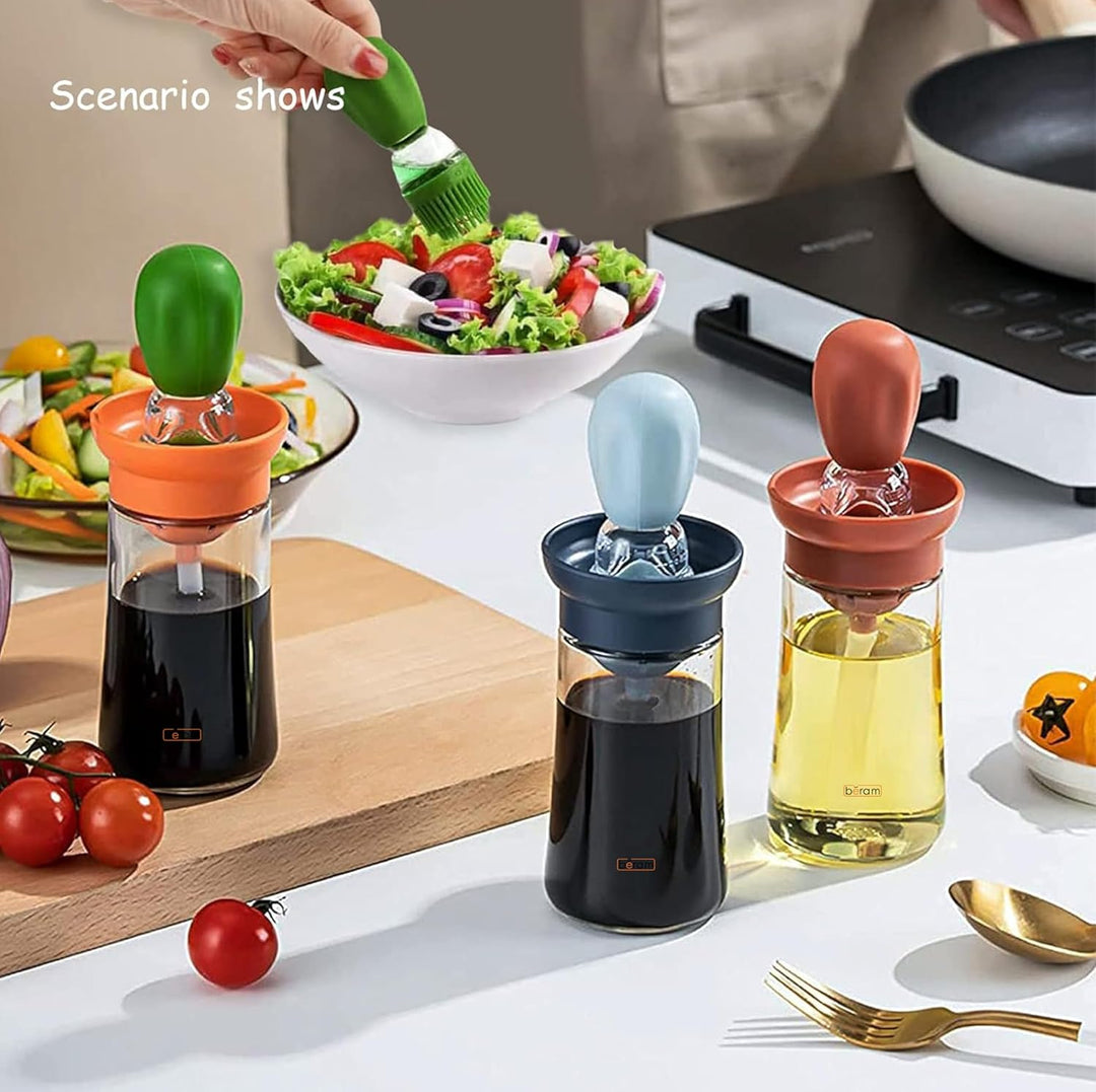 BERAM Oil Dispenser Bottle with Brush, 2 in 1, Used for Barbecue, Vinegar or Sauce, Glass Storage and Dispenser Container with Silicone Basting Brush for Kitchen, Baking, Air Fryer