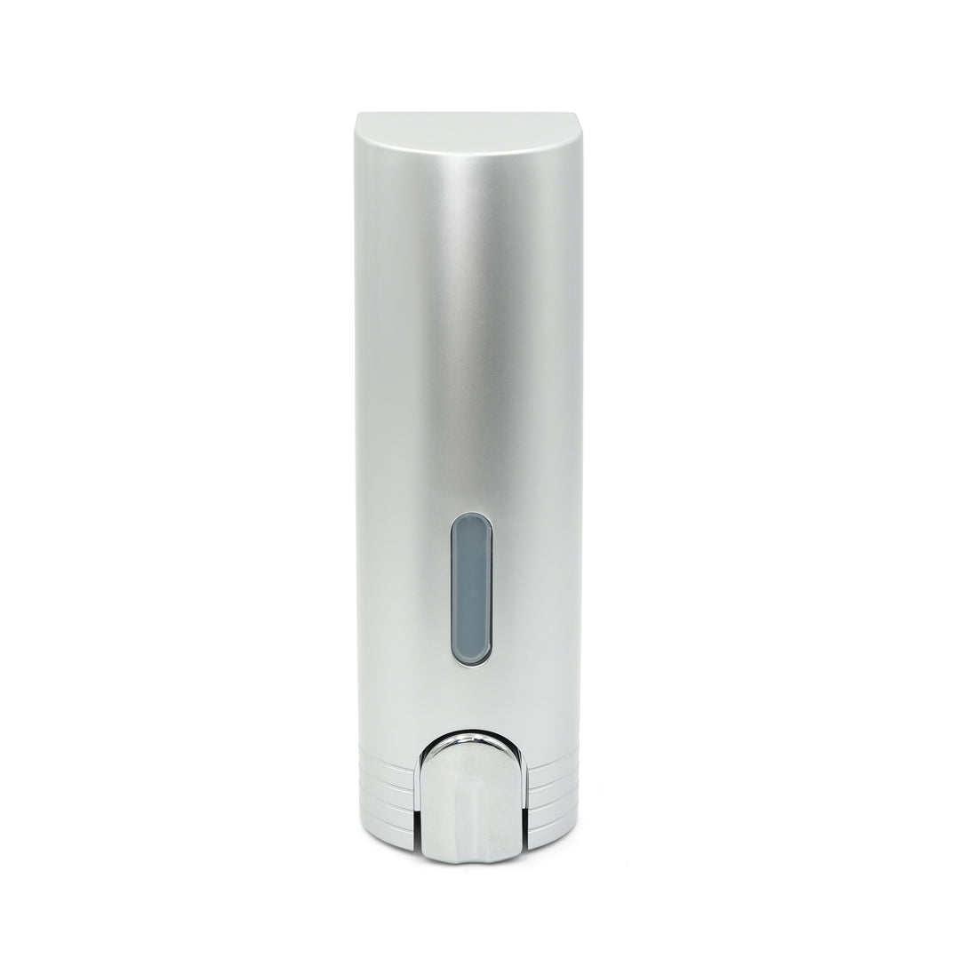 BERAM 400 ml Wall‑Mounted Manual Soap Dispenser, Push Type soap Dispenser for Bathroom, Kitchen & Hotel, Chrome ABS Liquid Hand Soap, Shampoo, Sanitizer Holder, Refillable Single Chamber-Silver Grey