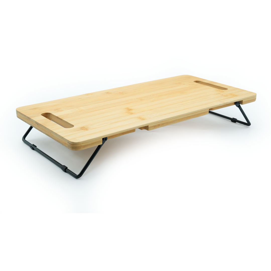 Bamboo Serving Tray with Foldable Legs, Large Charcuterie Board & Breakfast Bed Tray, 100% Natural Eco-Friendly Bamboo, Cheese Platter with Handles, 45.5 × 23.5 × 7 cm