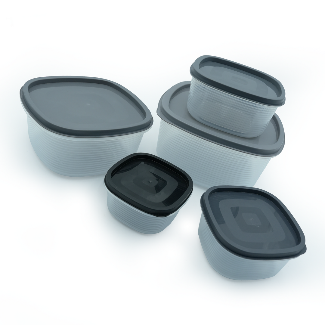 Beram 5-Piece Grey Food Storage Container Set with Airtight Lids BPA-Free Plastic Leakproof Stackable Freezer Safe Microwave Safe Dishwasher Safe Meal Prep & Pantry Organization Containers