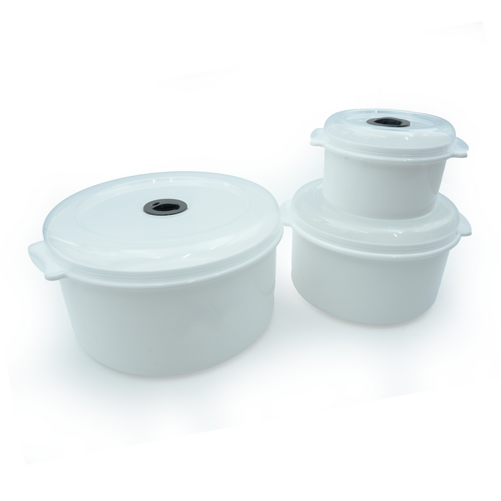 3-Piece White BPA-Free Microwave Safe Food Storage Container Set with Vented Lids, Reusable Plastic Lunch Boxes for Meal Prep, Freezer & Dishwasher Safe, Stackable Containers (2.8L, 1.55L, 0.55L)