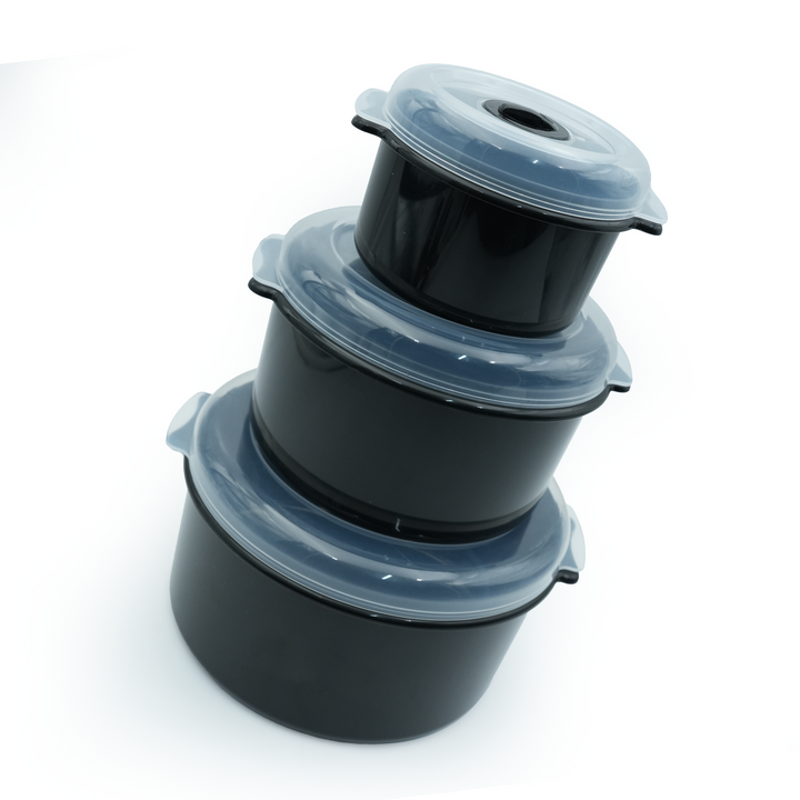 Beram 3-Piece Black & Grey BPA-Free Microwave Safe Food Storage Container Set with Vented Lids, Reusable Plastic Lunch Boxes for Meal Prep, Freezer & Dishwasher Safe, Stackable Containers (2.8L, 1.55L, 0.55L)