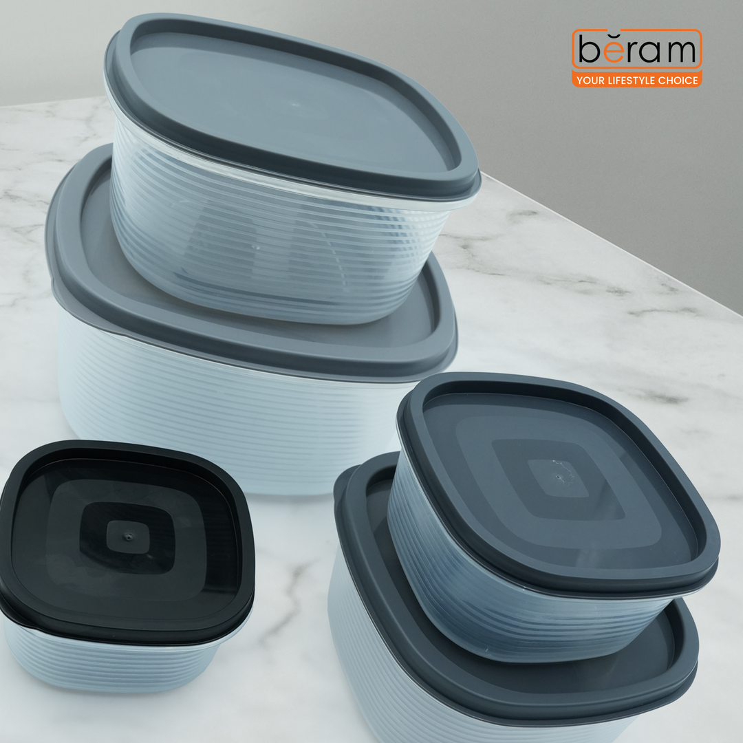 Beram 5-Piece Grey Food Storage Container Set with Airtight Lids BPA-Free Plastic Leakproof Stackable Freezer Safe Microwave Safe Dishwasher Safe Meal Prep & Pantry Organization Containers