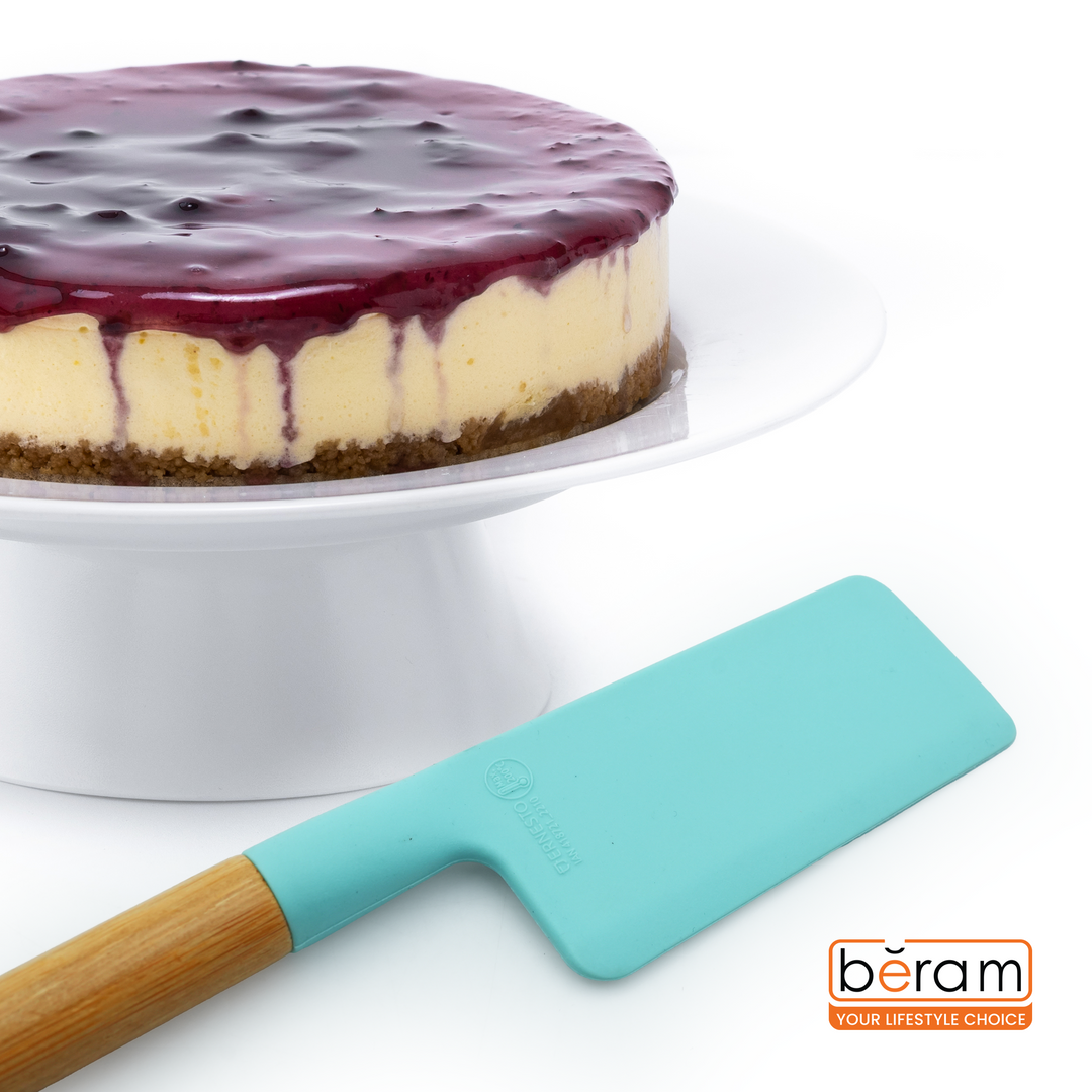 Beram Silicone Spatula with Natural Bamboo Wooden Handle Heat Resistant up to 200°C Non-Scratch BPA-Free Kitchen Utensil Easy to Clean Cooking Mixing Baking Tool for Non-Stick Cookware (Mint Green)