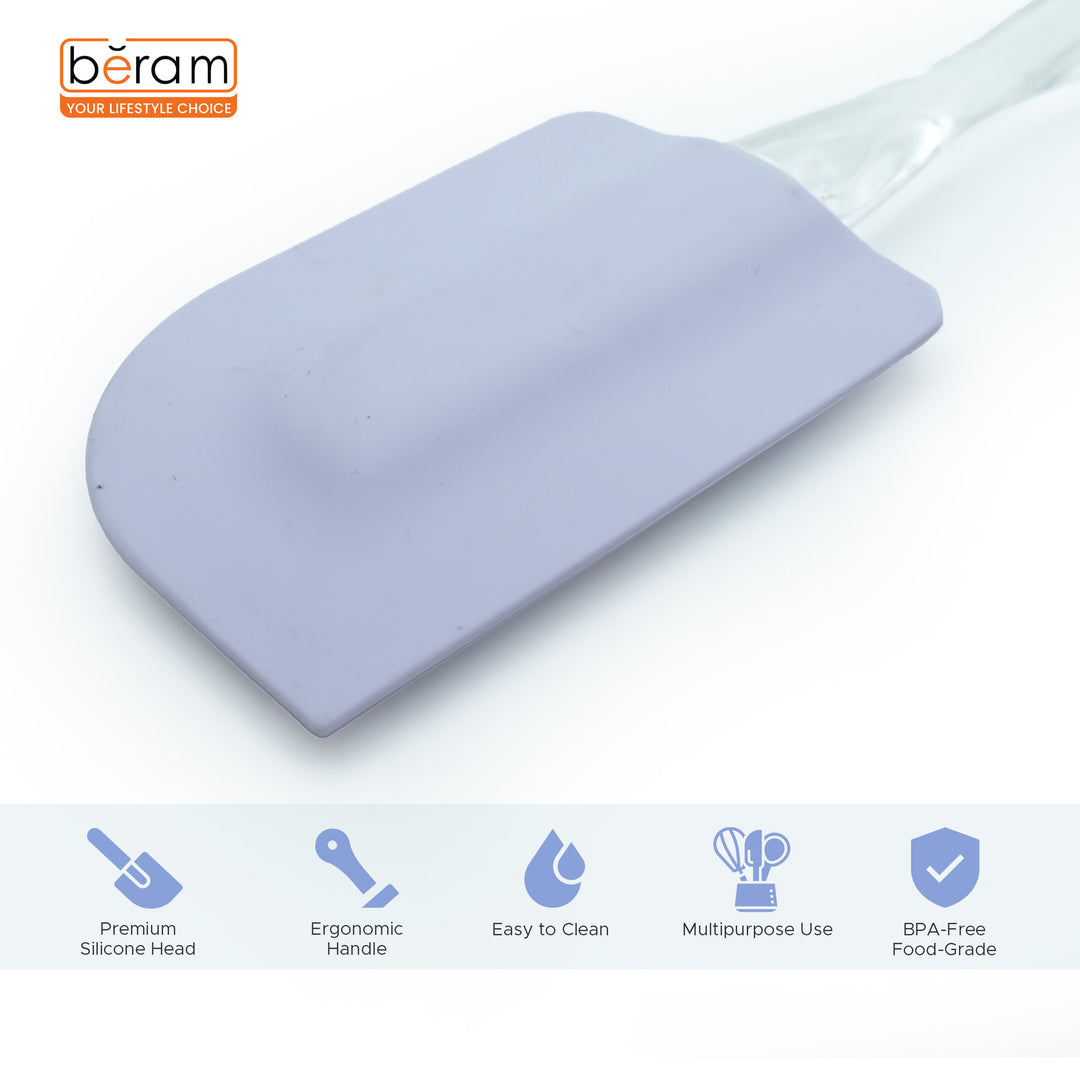 Beram Silicone Spatulas Set of 2 – Heat-Resistant Platinum Silicone Heads Clear Ergonomic Handles Dishwasher Safe BPA-Free Ideal for Baking Cooking & Mixing