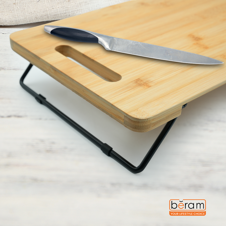 Bamboo Serving Tray with Foldable Legs, Large Charcuterie Board & Breakfast Bed Tray, 100% Natural Eco-Friendly Bamboo, Cheese Platter with Handles, 45.5 × 23.5 × 7 cm