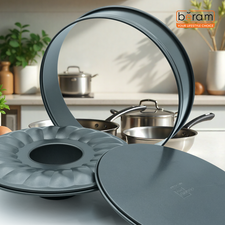 26cm Round Springform Cake Tin, 2 Base Set with Flat and Tube Base, premium Non-Stick Coating, Leak-Proof, Easy-Release Lock, Steel Baking Pan for Cheesecake, Bundt & Sponge Cakes