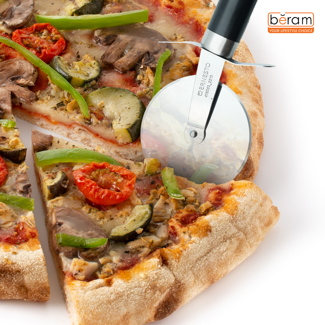 Beram Stainless Steel Pizza Cutter Wheel Durable & Sharp Blade with Ergonomic Handle Easy to Use Dishwasher Safe Pizza Slicer for Thin Crust Thick Crust Pastry and Flatbreads (Black)